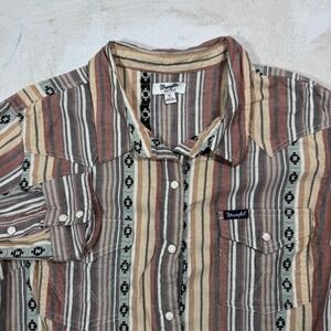 Wrangler Long Sleeve Retro Western Aztec Pearl Snap Shirt Striped Striped Sz XL